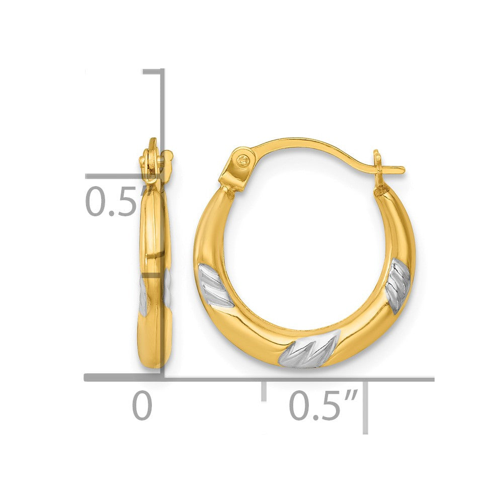 14K Yellow & Rhodium W/white Rhodium Polished 2mm Hoop Earrings