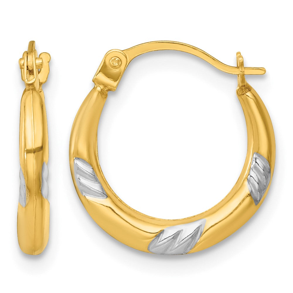 14K Yellow & Rhodium W/white Rhodium Polished 2mm Hoop Earrings