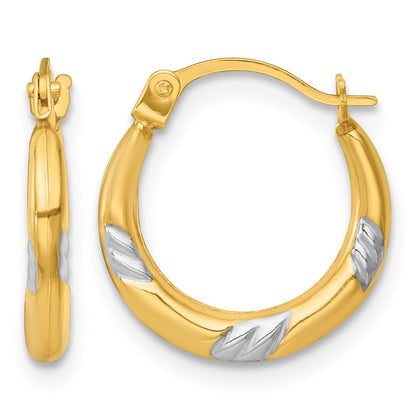 14K Yellow & Rhodium W/white Rhodium Polished 2mm Hoop Earrings