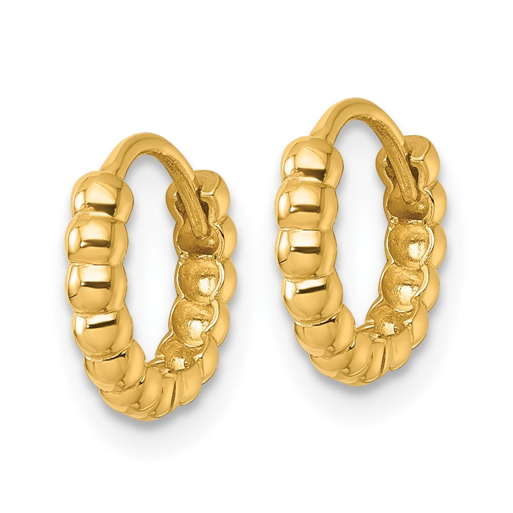14K Yellow Gold Polished 2.25mm Beaded Hinged Huggie Hoop Earrings