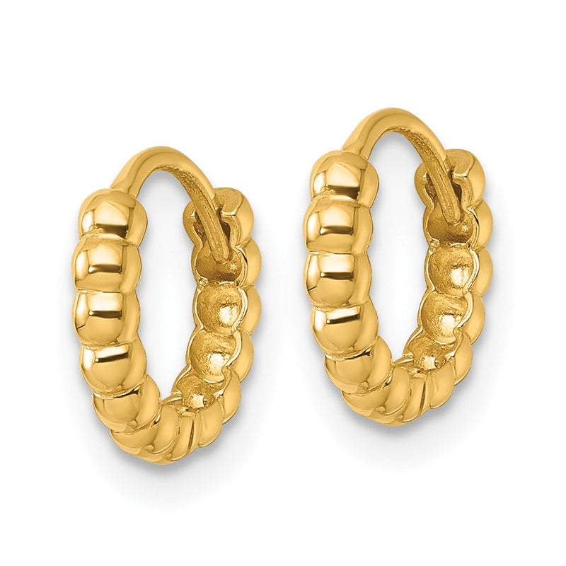 14K Yellow Gold Polished 2.25mm Beaded Hinged Huggie Hoop Earrings