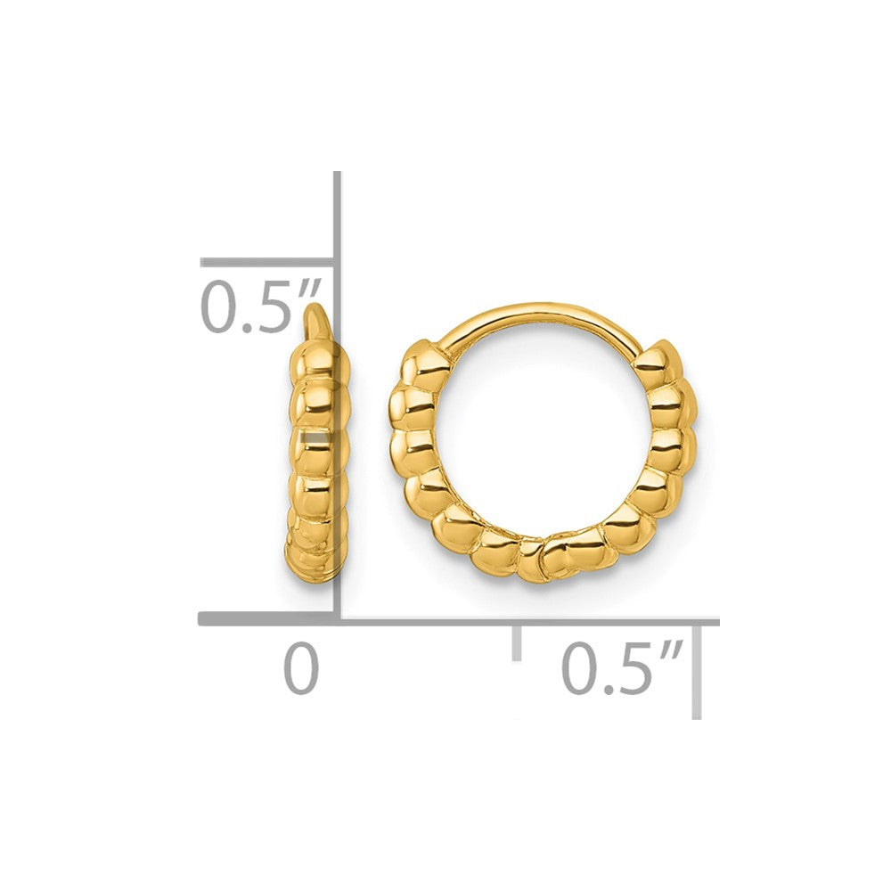 14K Yellow Gold Polished 2.25mm Beaded Hinged Huggie Hoop Earrings
