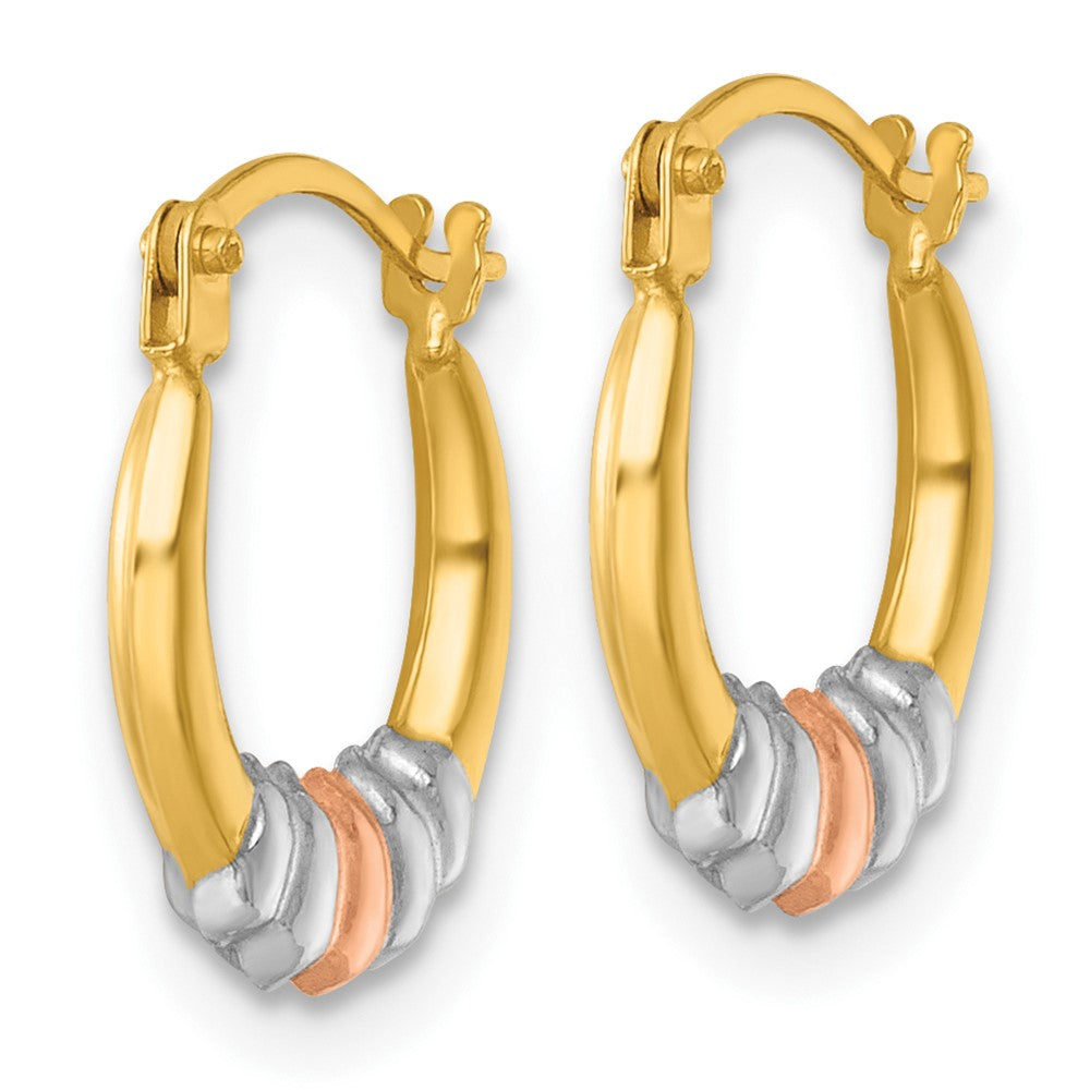 14K Yellow & Rhodium W/rhodium and Rose Gold-Plating Polished Hoop Earrings