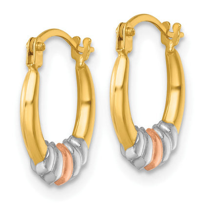 14K Yellow & Rhodium W/rhodium and Rose Gold-Plating Polished Hoop Earrings