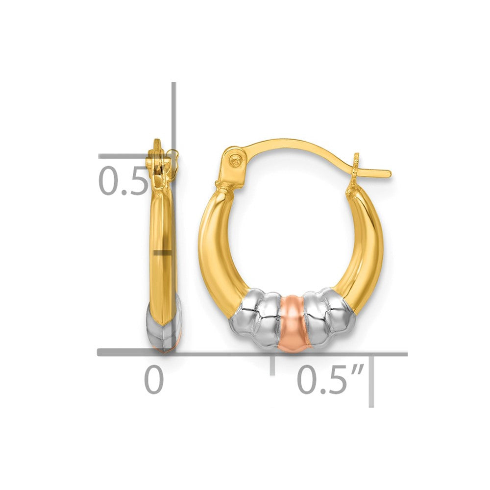 14K Yellow & Rhodium W/rhodium and Rose Gold-Plating Polished Hoop Earrings