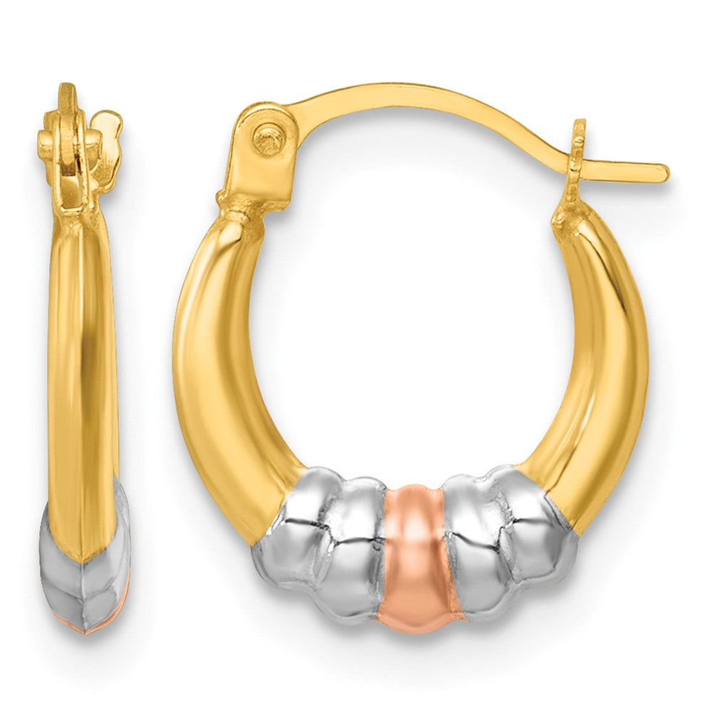 14K Yellow & Rhodium W/rhodium and Rose Gold-Plating Polished Hoop Earrings