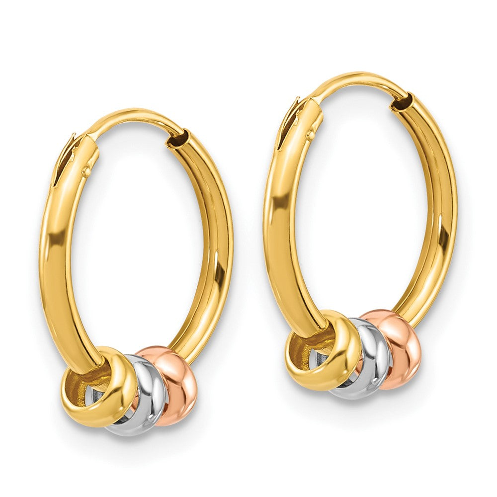 14K Yellow & Rhodium W/white Rh and Rose-Tone Polished Beads Endless Hoop Earrings