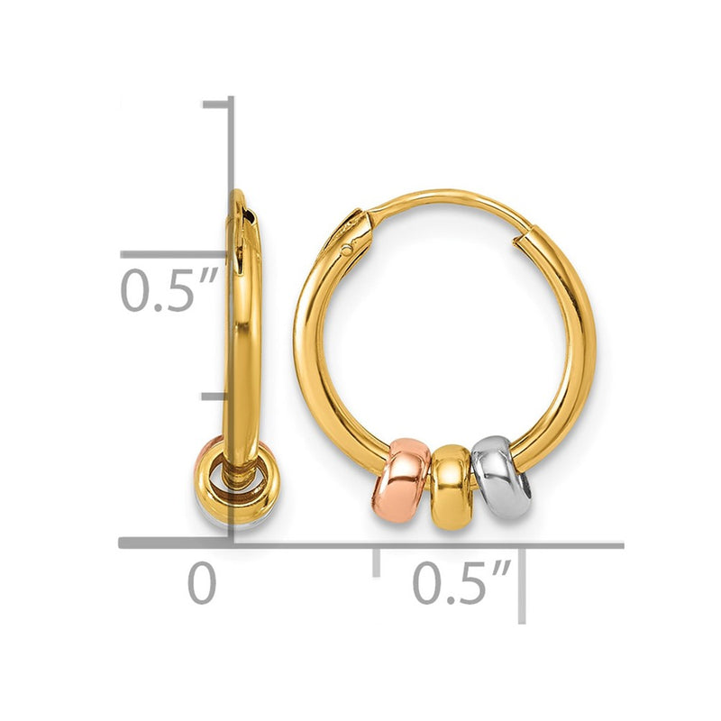 14K Yellow & Rhodium W/white Rh and Rose-Tone Polished Beads Endless Hoop Earrings