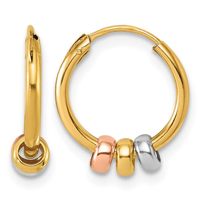 14K Yellow & Rhodium W/white Rh and Rose-Tone Polished Beads Endless Hoop Earrings