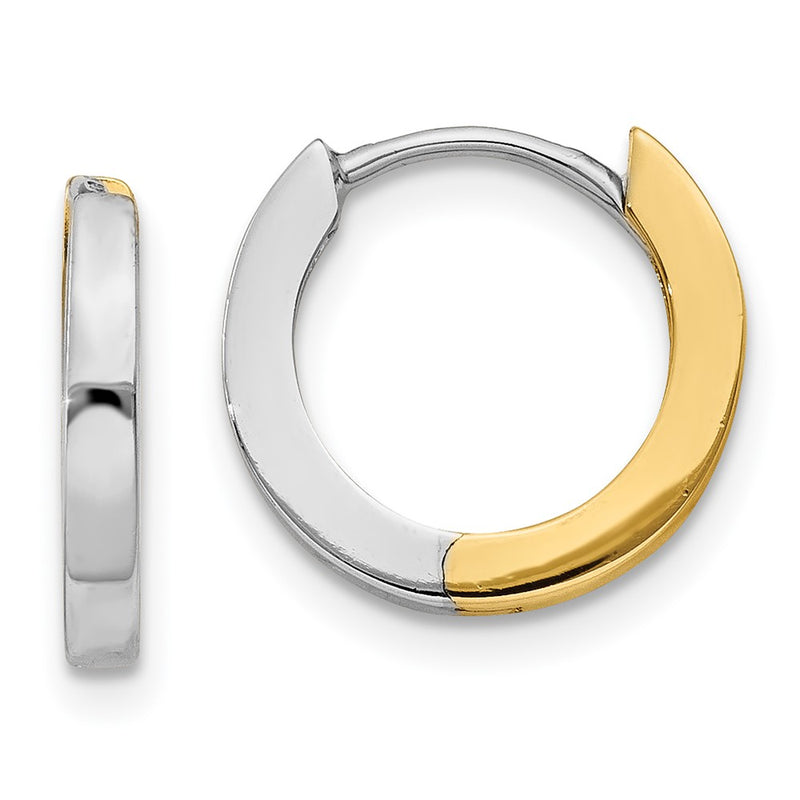 14K Two-Tone 2mm Round Hinged Hoop Earrings