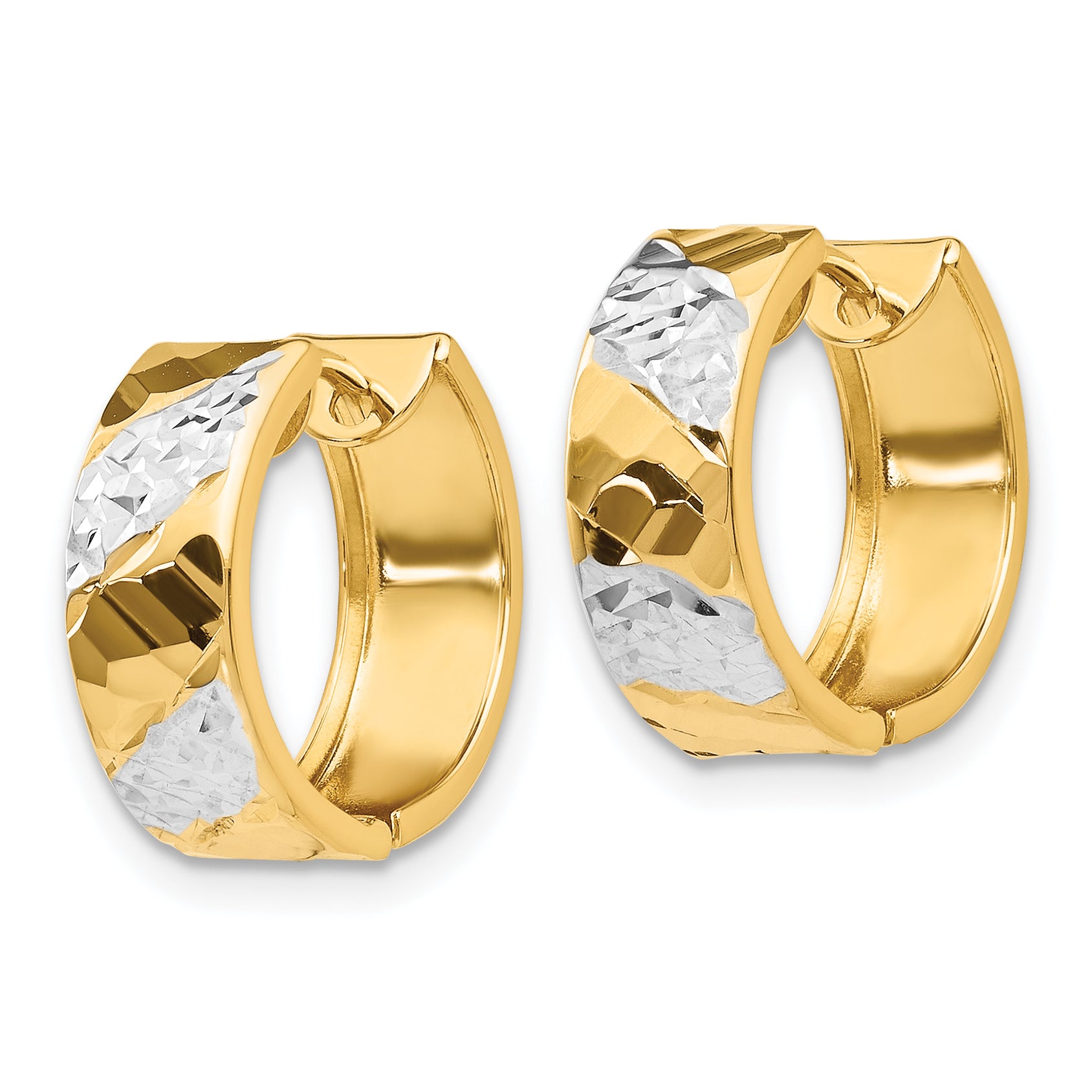 14K Yellow & Rhodium 5mm Diamond-Cut Hoop Earrings