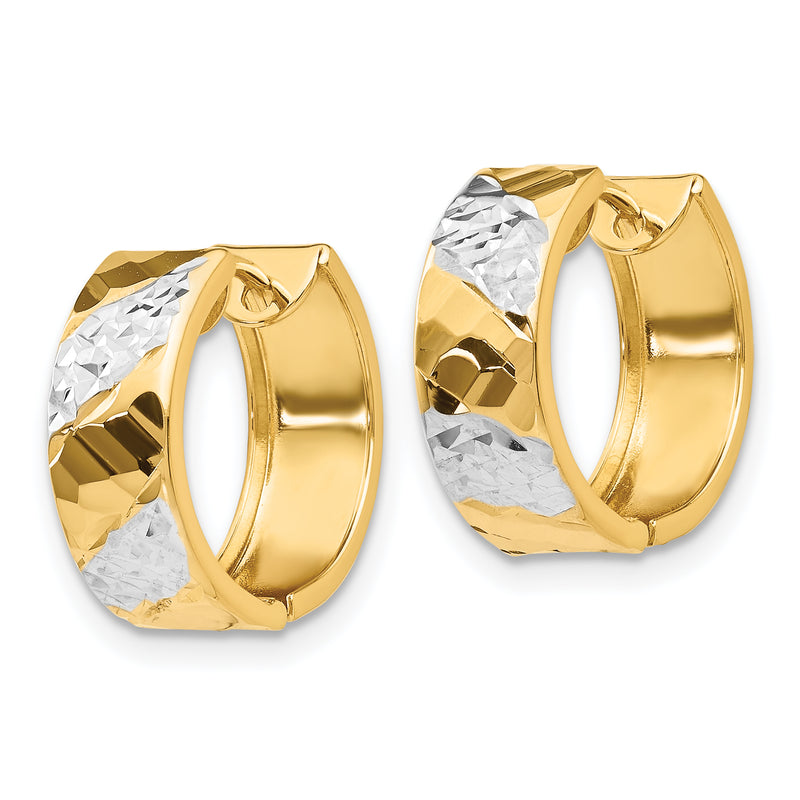 14K Yellow & Rhodium 5mm Diamond-Cut Hoop Earrings