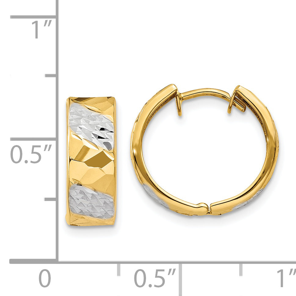 14K Yellow & Rhodium 5mm Diamond-Cut Hoop Earrings
