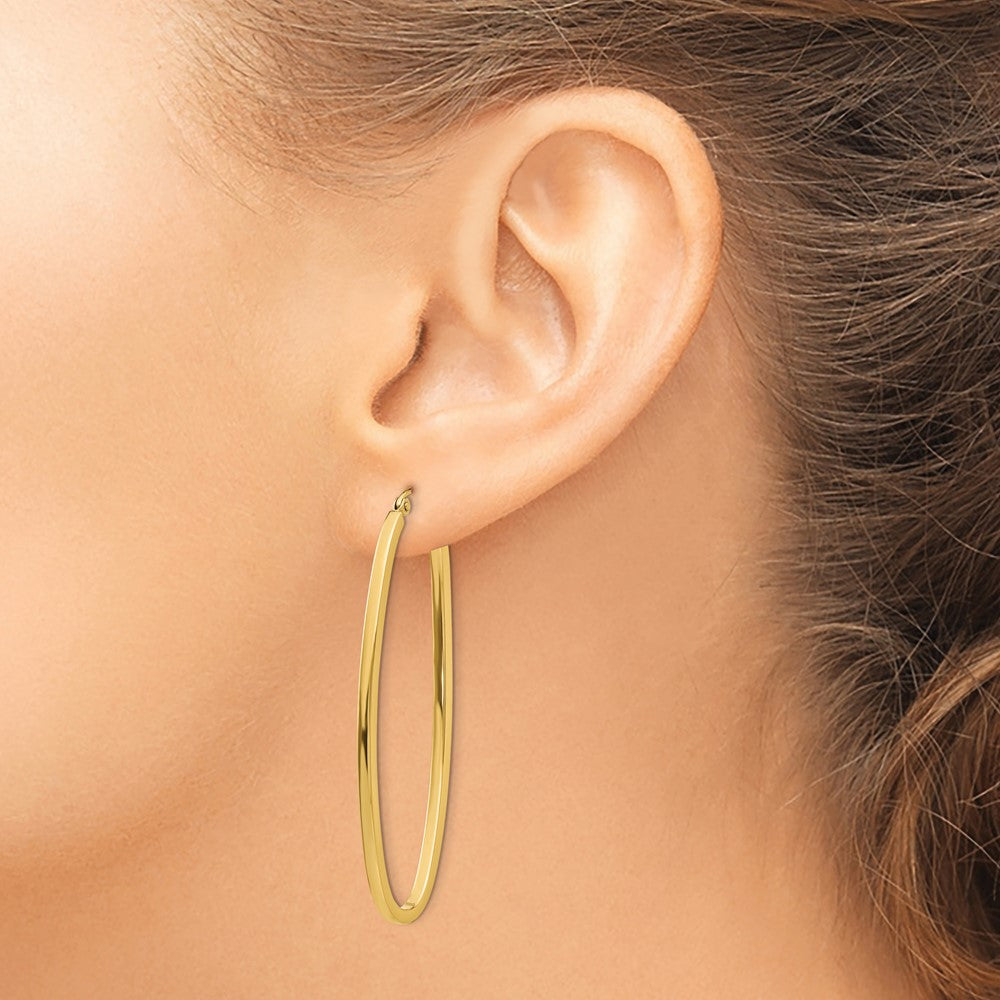 14K Yellow Gold 2mm Large Oval Hoop Earrings