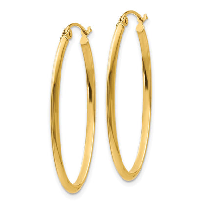 14K Yellow Gold 2mm Oval Hoop Earrings