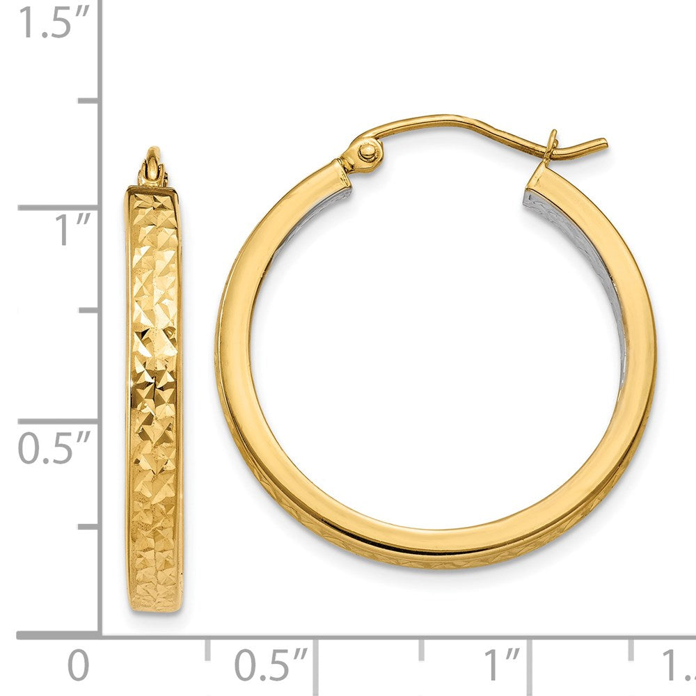 14K Yellow & Rhodium White Light Square Diamond Cut Hoop Earrings