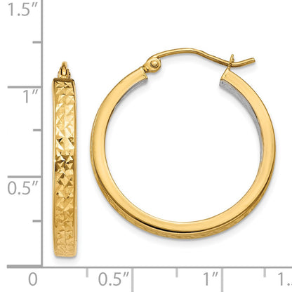 14K Yellow & Rhodium White Light Square Diamond Cut Hoop Earrings