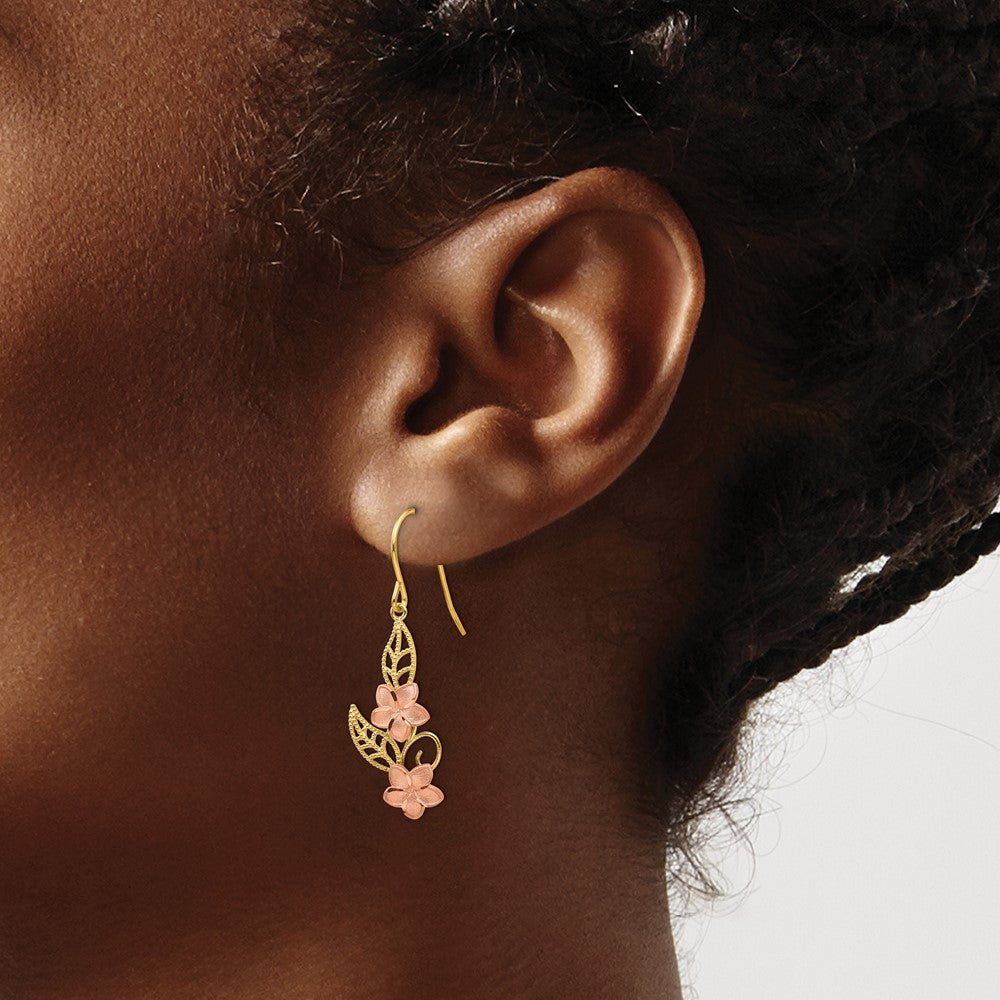14K Two-Tone Fancy Plumeria Dangle Earrings