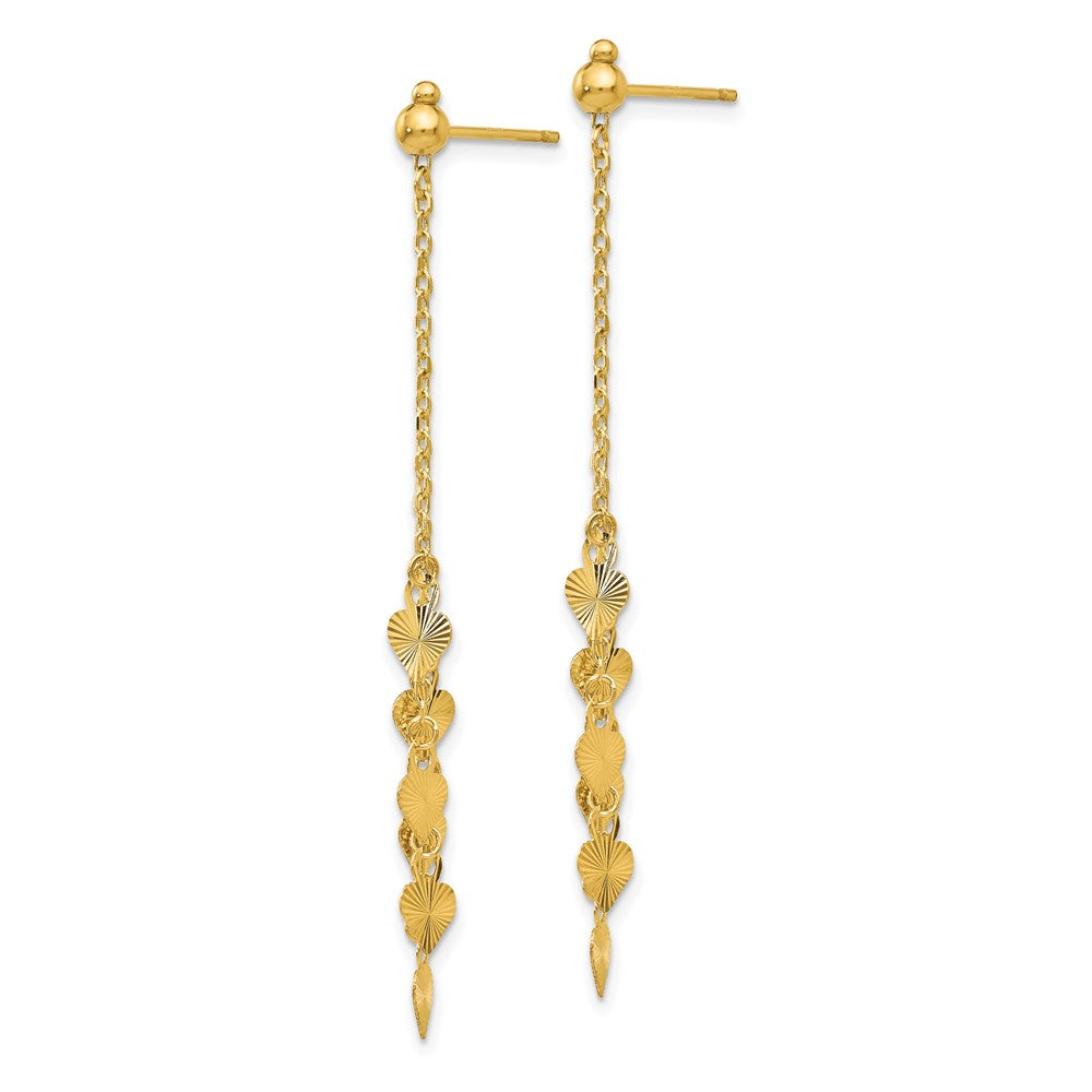 14K Yellow Gold Diamond Cut Heart Post Dangle Earrings