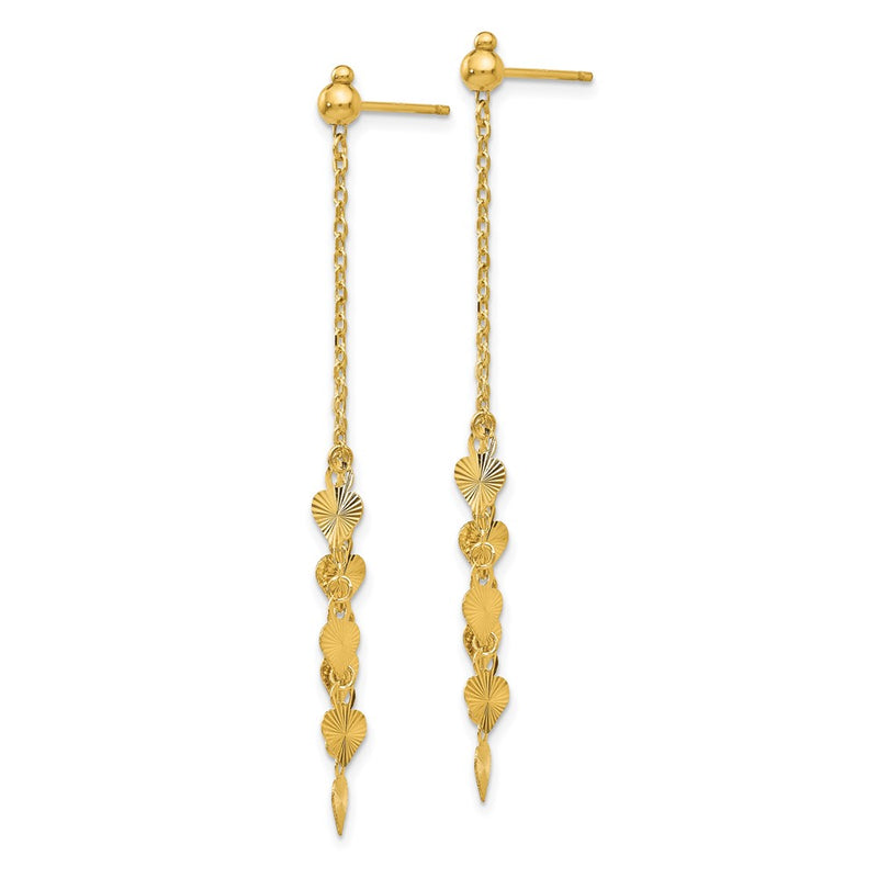 14K Yellow Gold Diamond Cut Heart Post Dangle Earrings