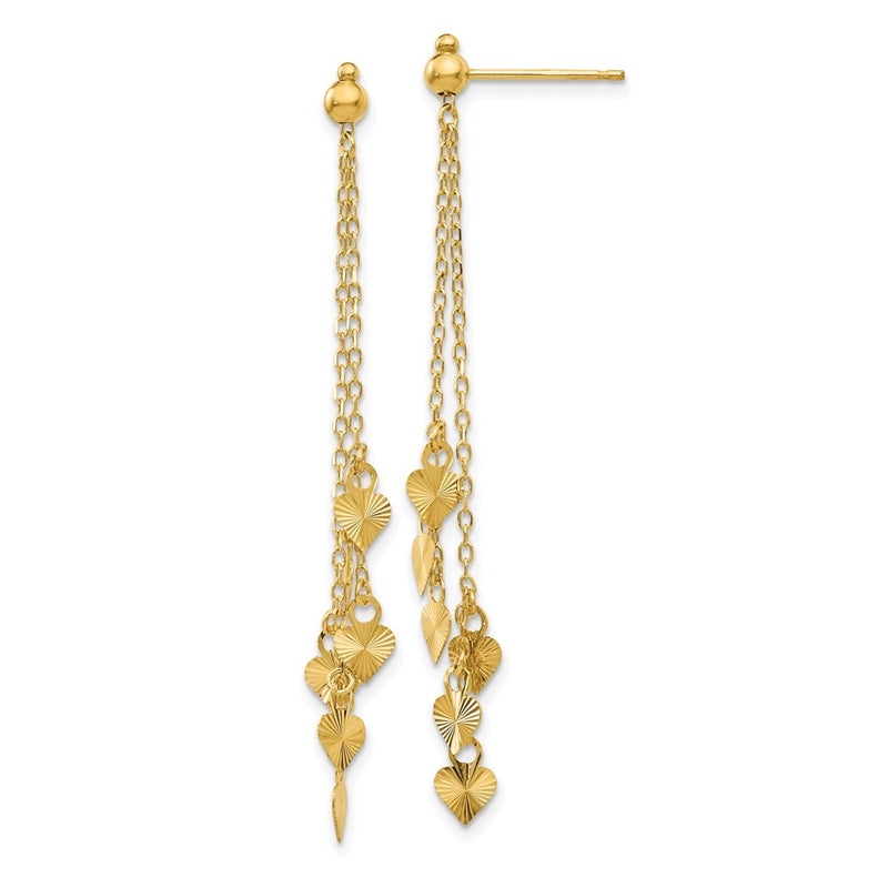14K Yellow Gold Diamond Cut Heart Post Dangle Earrings
