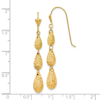 14K Yellow Gold Puff Diamond-Cut Teardrop Dangle Earrings