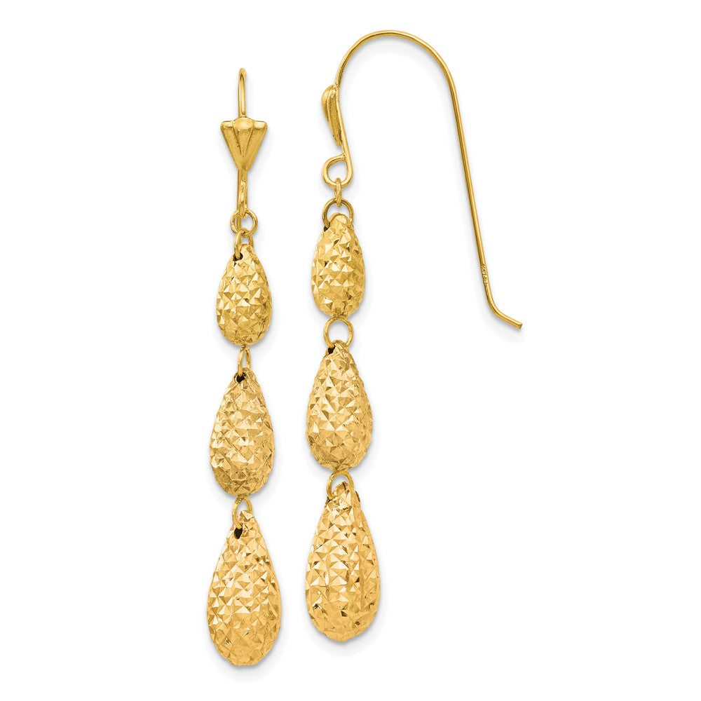 14K Yellow Gold Puff Diamond-Cut Teardrop Dangle Earrings