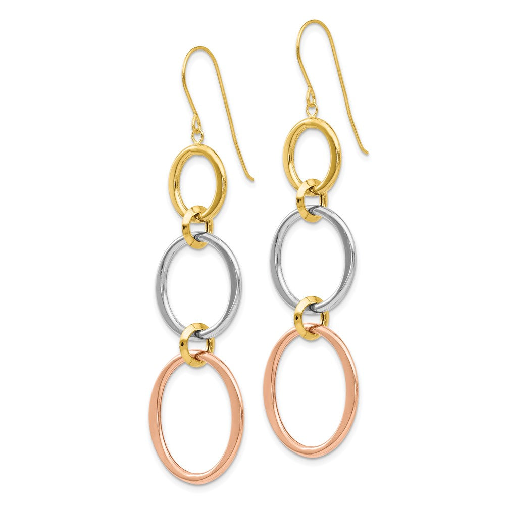 14K Tri-Color Triple Circle Dangle Earrings