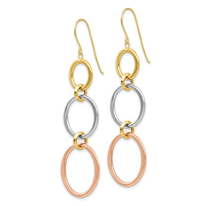 14K Tri-Color Triple Circle Dangle Earrings
