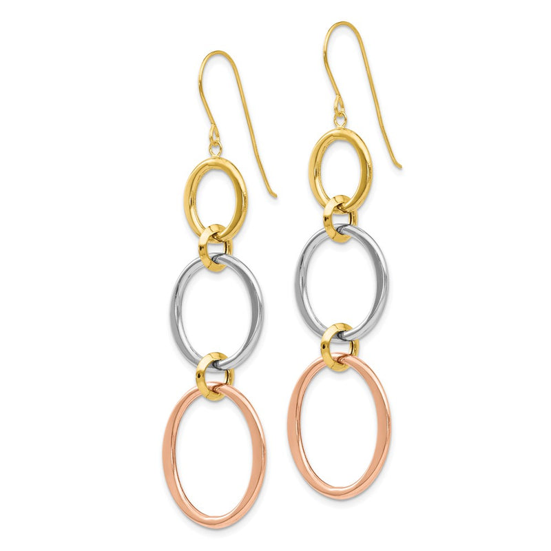 14K Tri-Color Triple Circle Dangle Earrings