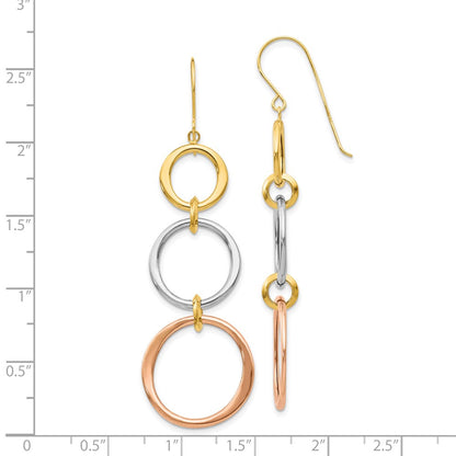 14K Tri-Color Triple Circle Dangle Earrings