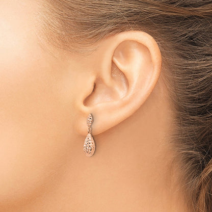 14K Rose Gold Diamond-Cut Puff Teardrop Dangle Earrings