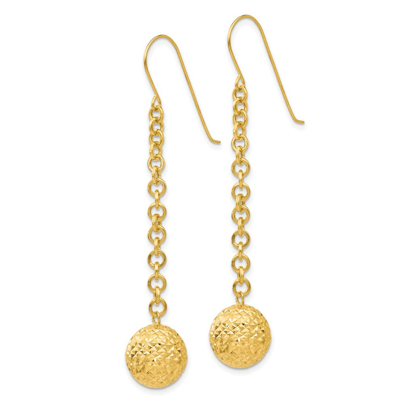14K Yellow Gold Diamond-Cut Hollow Bead Dangle Earrings