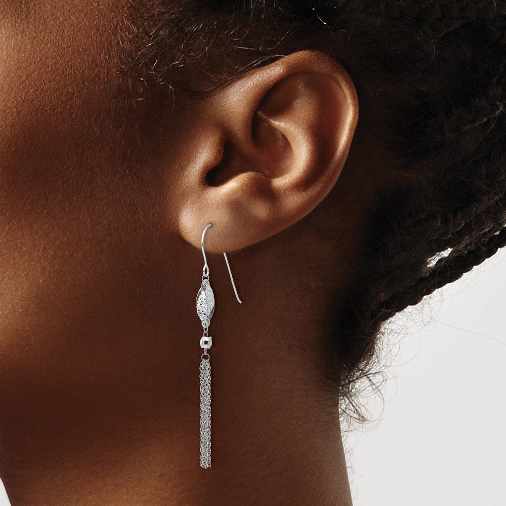 14K White Gold Bead and Chain Dangle Earrings