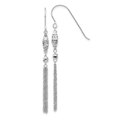 14K White Gold Bead and Chain Dangle Earrings
