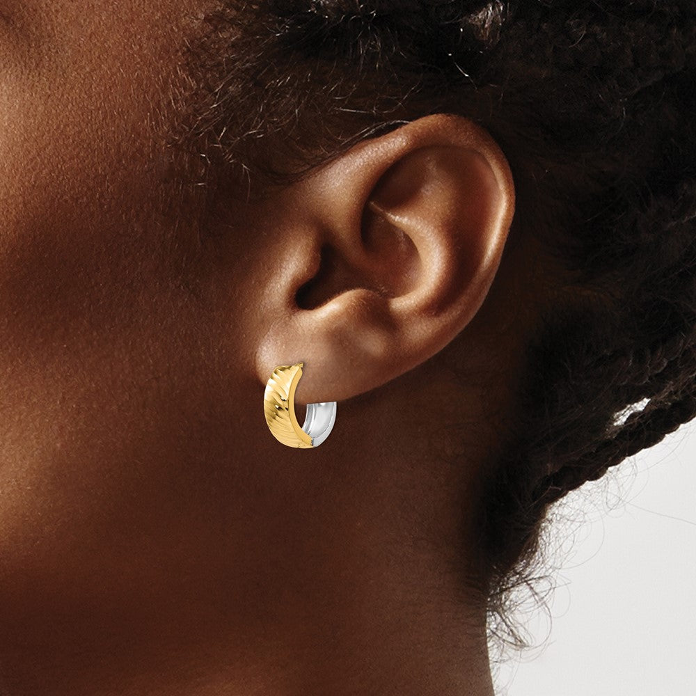 14K Two-Tone Textured Hoop Earrings