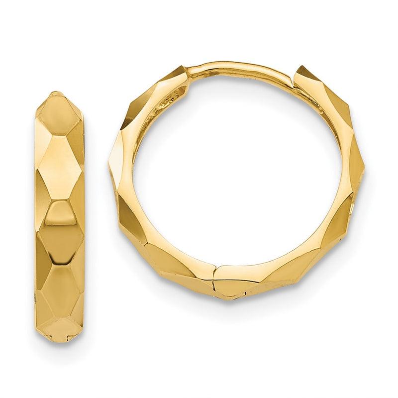 14K Yellow Gold Diamond-Cut Hoop Earrings