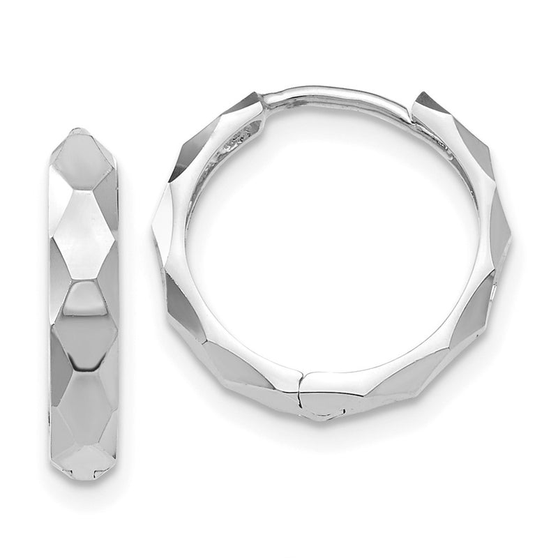 14K White Gold Diamond-Cut Hoop Earrings