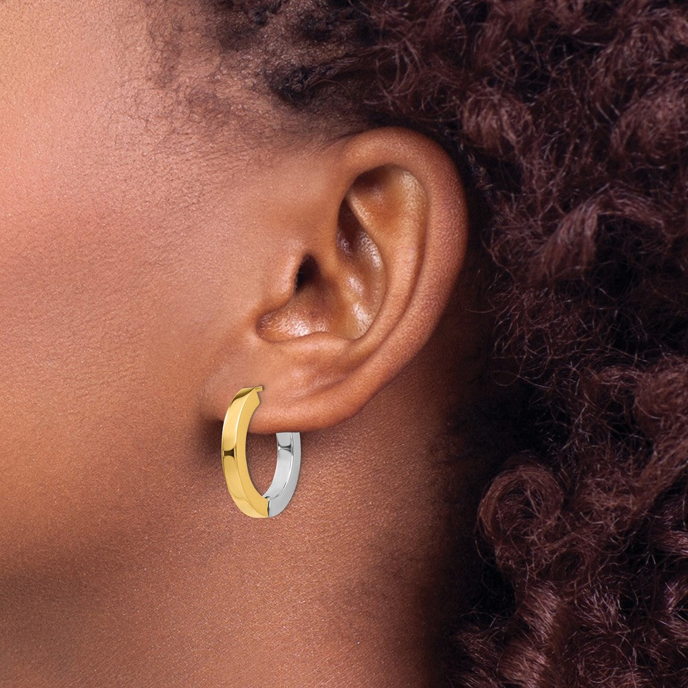 14K Two-Tone Gold Polished Hollow Hinged Hoop Earrings