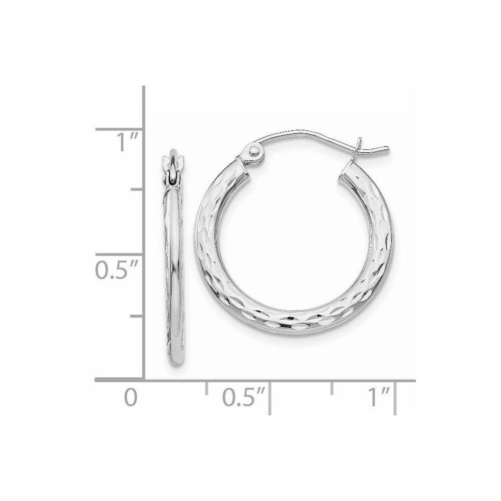 14K White Gold Diamond-Cut 2.5X20mm Hollow Hoop Earrings