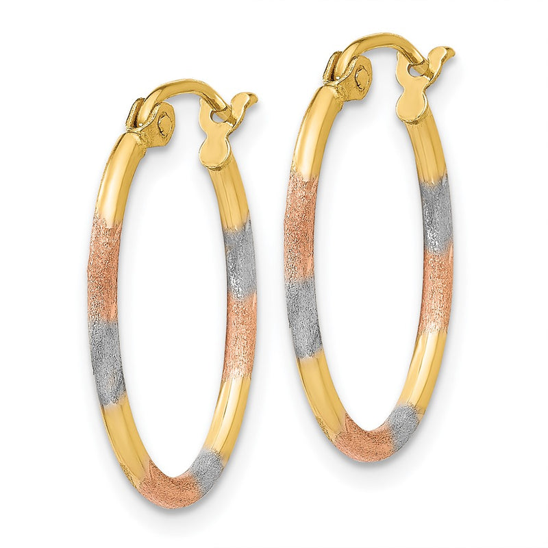 14K Yellow & Rhodium W/White And Rose Diamond Cut Hoop Earrings
