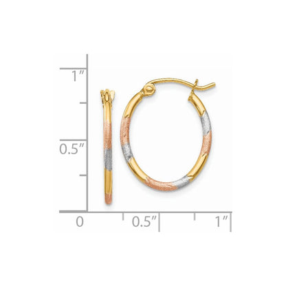 14K Yellow & Rhodium W/White And Rose Diamond Cut Hoop Earrings