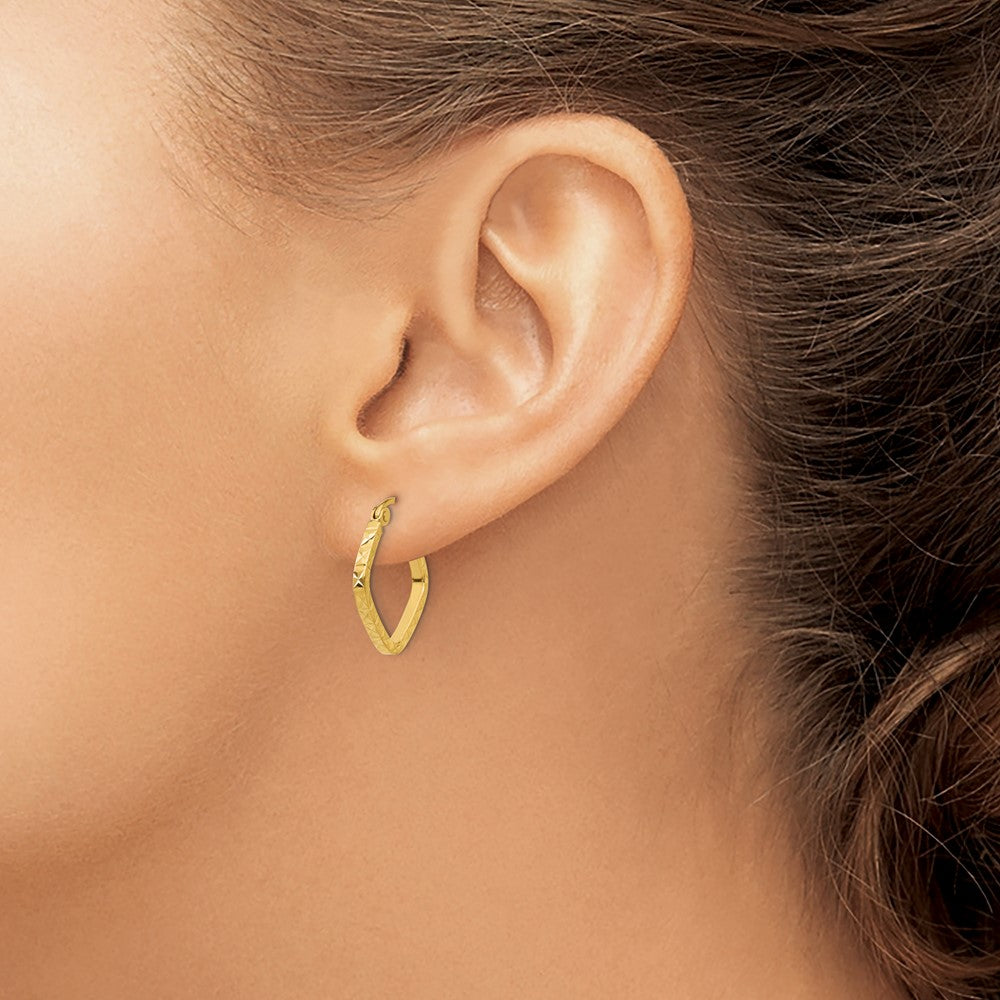 14K Yellow Gold Diamond Cut Squared Hoop Earrings