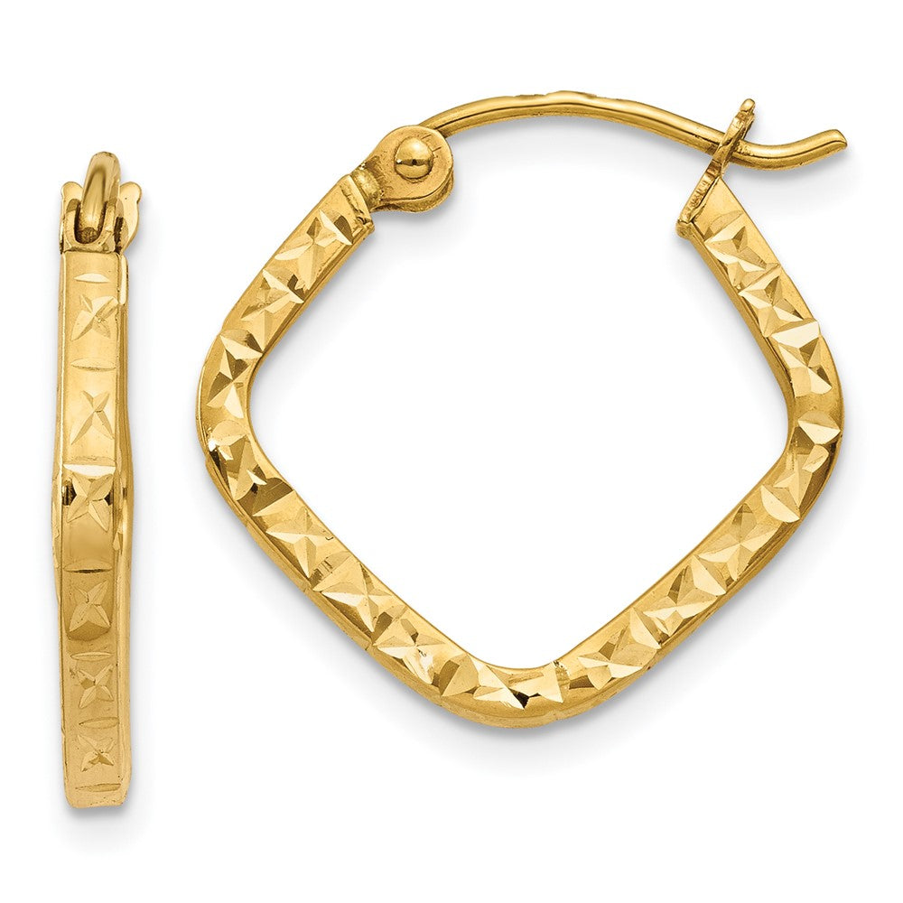 14K Yellow Gold Diamond Cut Squared Hoop Earrings