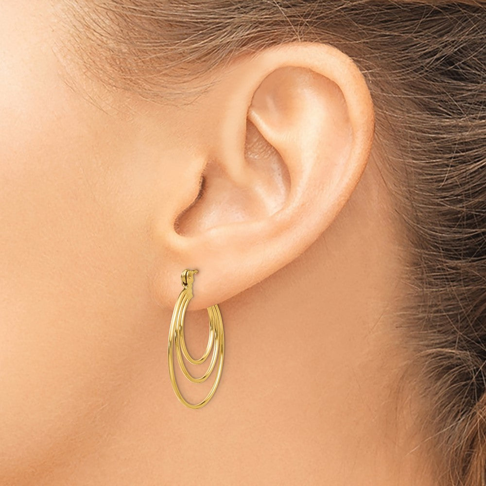 14K Yellow Gold Polished Circles Hoop Earrings