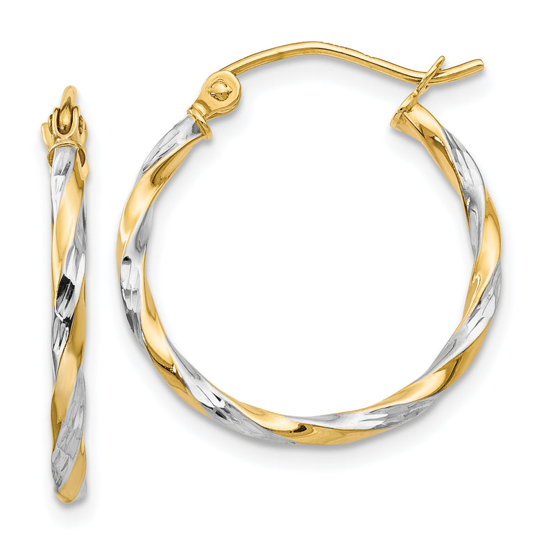 14K Yellow & Rhodium Hollow Twisted Hoop Earrings