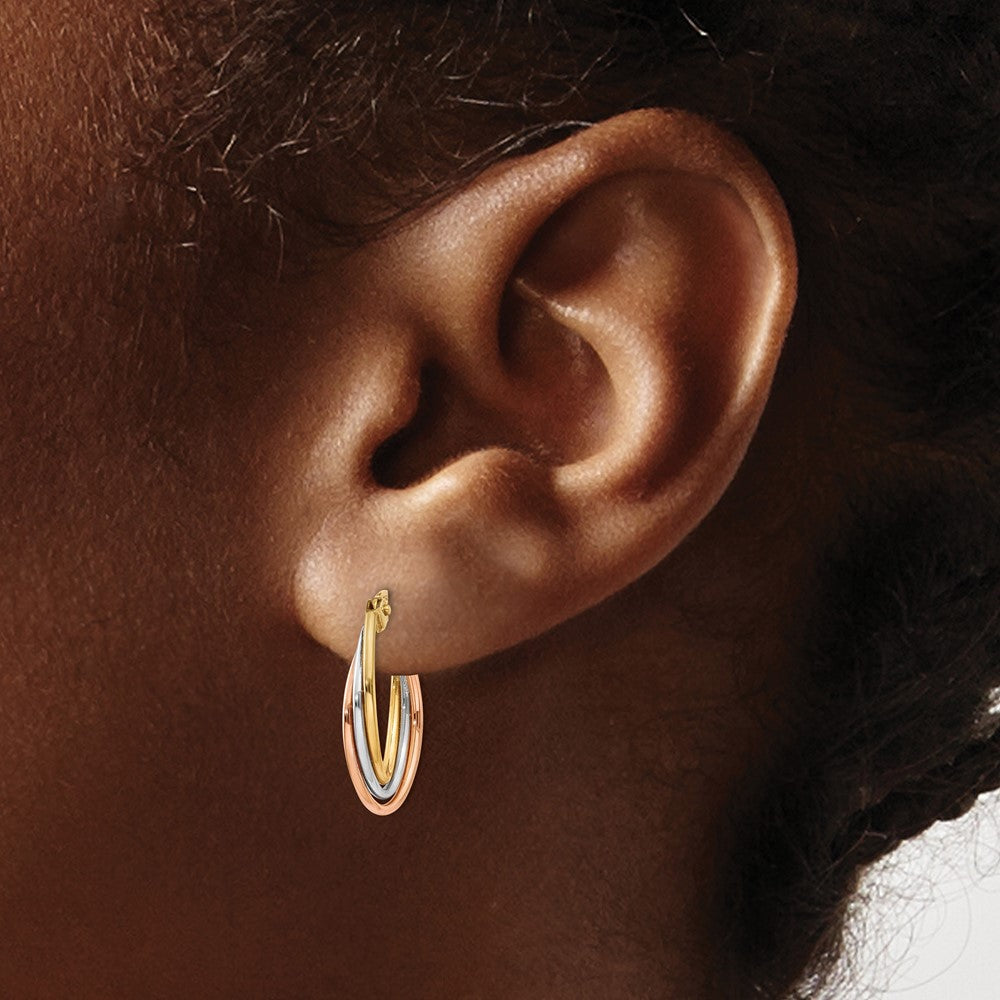 14K Tri-Color Twisted Hoop Earrings