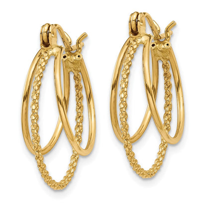 14K Yellow Gold Polished And Textured Circle Hoop Earrings