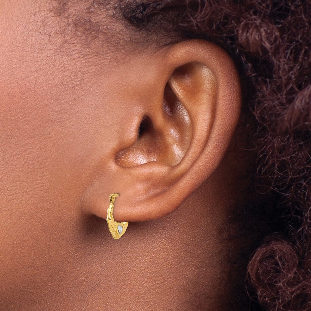 14K Yellow & Rhodium Heart Hollow Hoop Earrings
