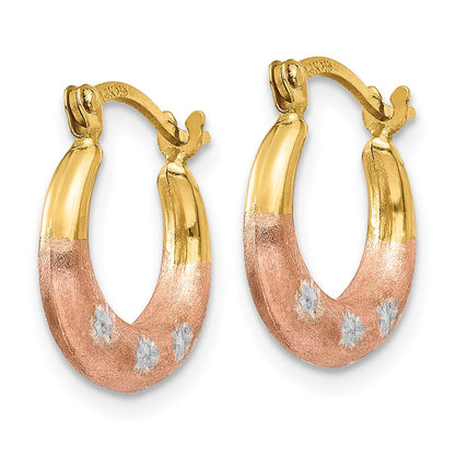 14K Yellow & Rhodium White And Rose Flower Hoop Earrings